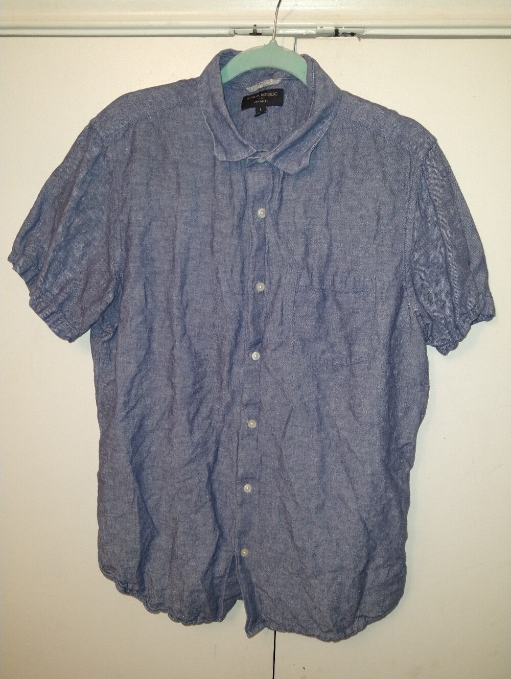 Banana Republic Linen Slim Fit Short Sleeve Button Up Shirt Men's sz Large